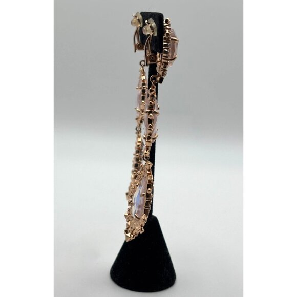 Kendra Scott Crystal Iridescent Gold Triple Drop Clip On Earrings - Picture 7 of 8